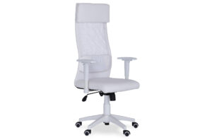 SILLÓN GIRATORIO AIRFLOW SÍMIL PIEL / RED TRANSPIRABLE BLANCO.