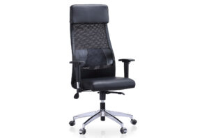 SILLÓN GIRATORIO AIRFLOW SÍMIL PIEL / RED TRANSPIRABLE NEGRO.