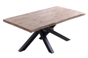 MESA COMEDOR FIJA XENA 180 x 100 CM  ROBLE HONEY / NEGRO TAPA CON FORMA.