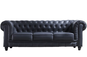 SOFÁ CHESTERFIELD 3 PLAZAS SÍMIL PIEL NEGRO