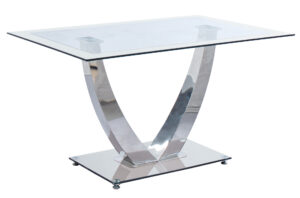 MESA COMEDOR DUBAI CRISTAL BLANCO / CROMO.