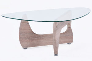 MESA CENTRO LEYNA 110 x 70 CM ROBLE / CRISTAL TRANSPARENTE.