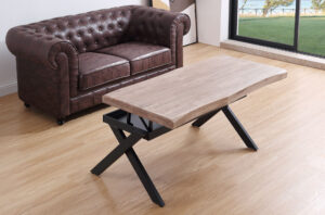 MESA CENTRO ELEVABLE XENA 120 X 66 CM TAPA CON FORMA ROBLE HONEY  / NEGRO.